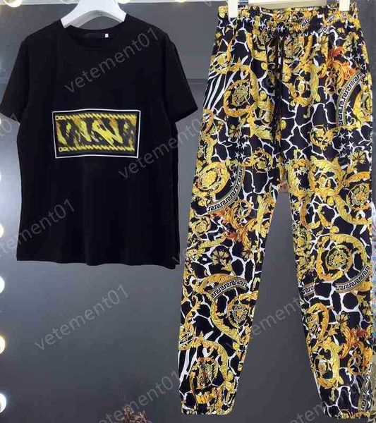 

womens two piece pants metal stamped lettering logo t-shirt with gold trousers 2 piece sets luxury designer tracksuits women clothing, White
