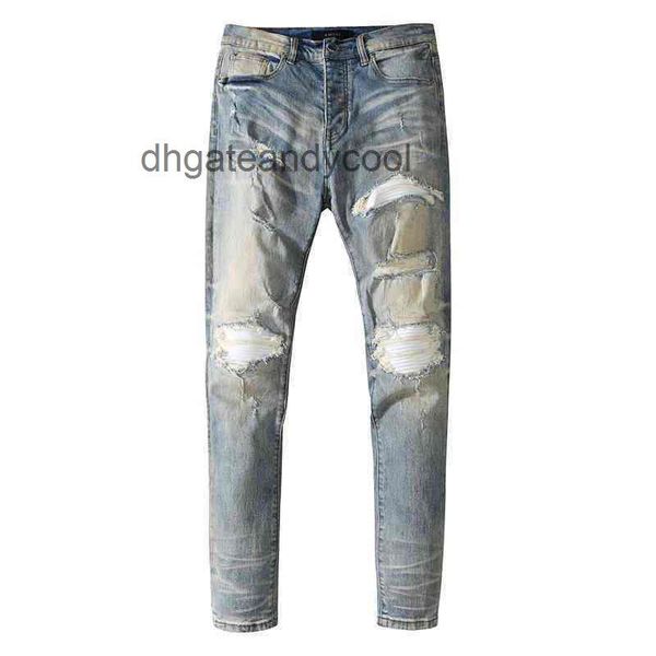 

patchwork 2023 white amirs jean jeans mens washing jean pantsy pants jean hole designer mens omo, Blue