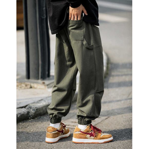 

men's wear autumn new style workwear splice dimensional patch bag leggings casual pants for men, Black