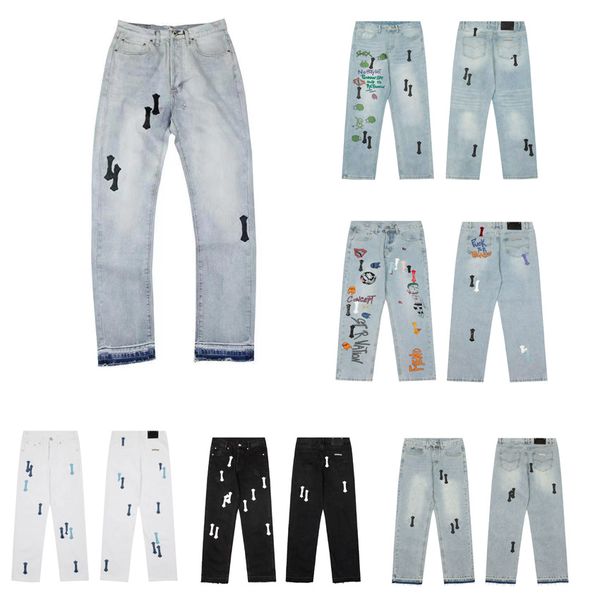 

jeans for men jeans designer jean straight long male skinny slim fit pant zipper fly light pattern casual hip hop trousers with holes black, Blue