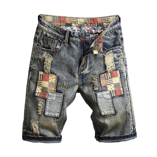 

straight ripped jeans shorts men summer brand new mens stretch short jeans casual streetwear elastic biker denim shorts245n, White;black