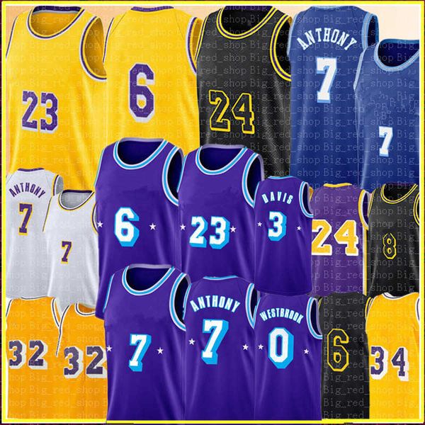 

6 23 carmelo 7 anthony 3 davis jersey russell 0 westbrook basketball jerseys 34 32 men s-xxl 2022 embroidery s, Black;red