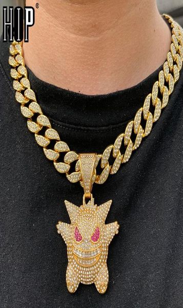 

hip hop iced out gengar bling ghost alloy gold color pendant necklace for men women jewelry with chains necklaces1800024, Silver
