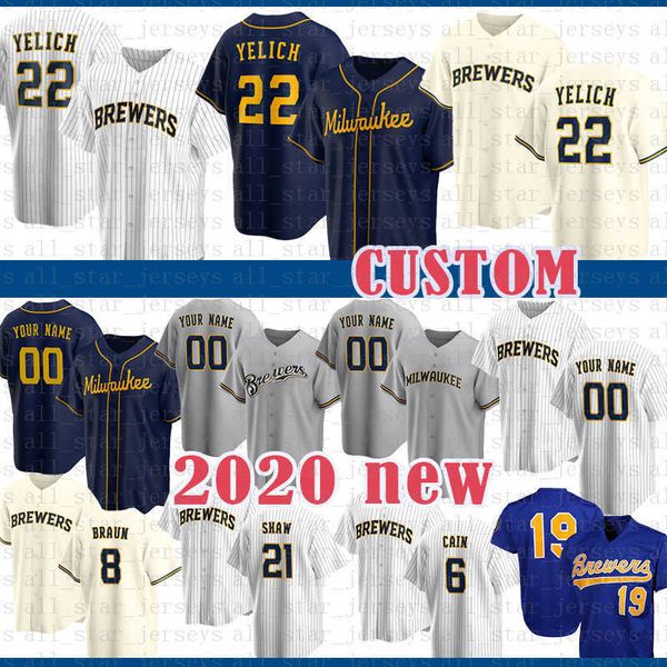 

milwaukee custom 22 christian yelich baseball jersey 19 robin yount 6 lorenzo cain 12 aaron rodgers 18 keston hiura 71 josh hader 4 molitor, Blue;black