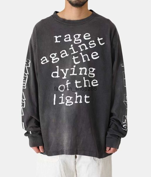 

men's hoodies saint michael 22ss washed vintage print rage against crew neck long sleeve t-shirt, Black