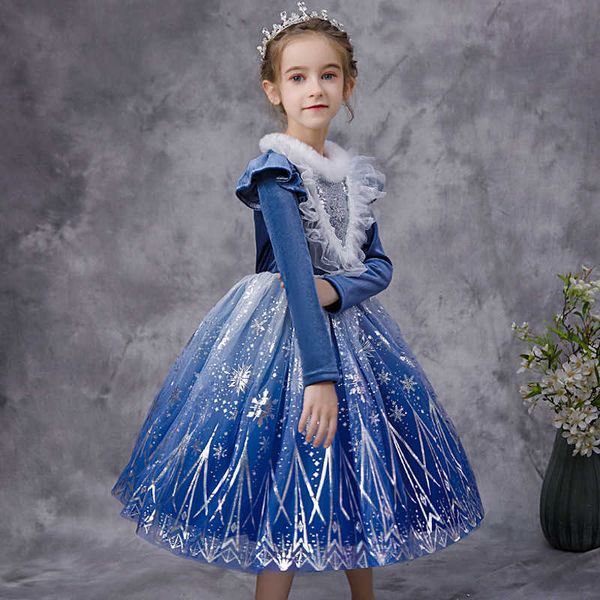 

special occasions ice snow aisha princess dress stuffed and thickened winter gradual screen print korean velvet girl dress t221104, Blue
