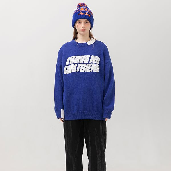 

new letters towel embroidery sweater men women couples crewneck knitted pullover autumn winter warm fashion casual sweatshirt m28, Black