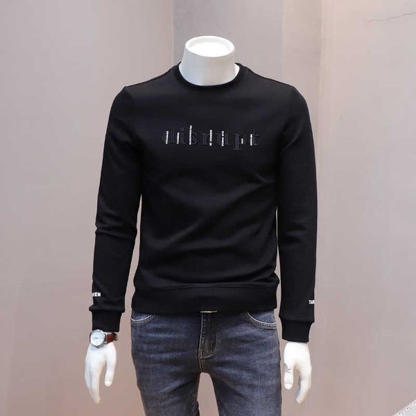 

men's new and winter slim sweater 2022 youth round neck plush thickened long sleeve men, Black