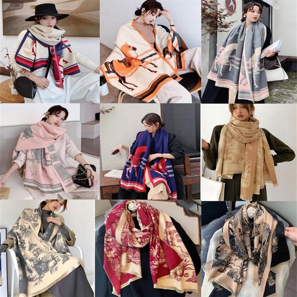 

luxury winter cashmere scarf 60x190cm women design warm pashmina blanket horse scarves female shawl wraps thick foulard bufanda 22117254d, Blue;gray