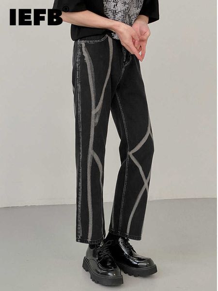 

men's jeans iefb washed dyed men's jeans autumn pants black trousers casual 2022 korean fashion temperament contrast color 9a3109, Blue