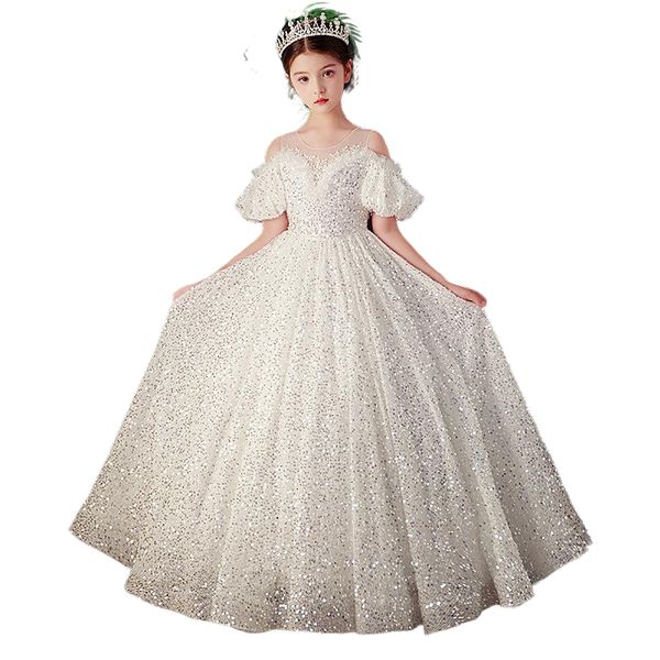

2023 white crystal flower girls dress for wedding pageant dresses ball gown beaded toddler infant clothes little kids birthday gowns, White;red