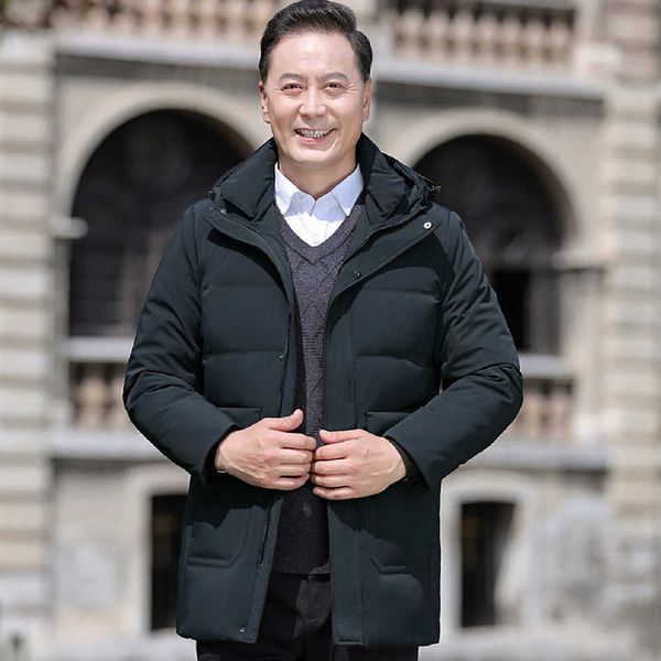 

winter thickened warm men's down jacket middle-aged middle long hooded new casual men coat, Black