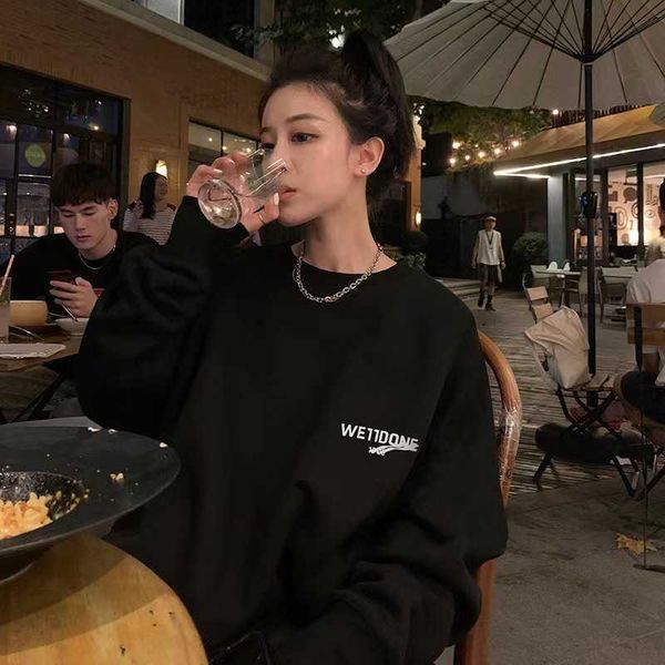 

women's done well round hoody neck sweater men women high loose fashion autumn winter hoodies casual sweatshirt graffiti cotton designe, Black