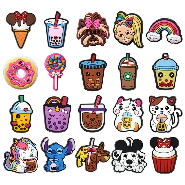 

moq 100pcs jibz coffee beverages shoes charms diy cute bubble tea accessories shoe buckle fit croc decorations girls kids gifts, White;pink