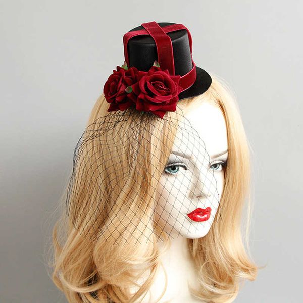 

halloween hair accessories black fascinators hat with mesh red cross bandage & roses party headband, Golden;white