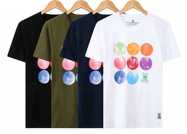 

psycho bunny men's short t-shirt colorful skull rabbit hoodlum rabbit round neck european and american street fashion couple t-shirt m-, White;black