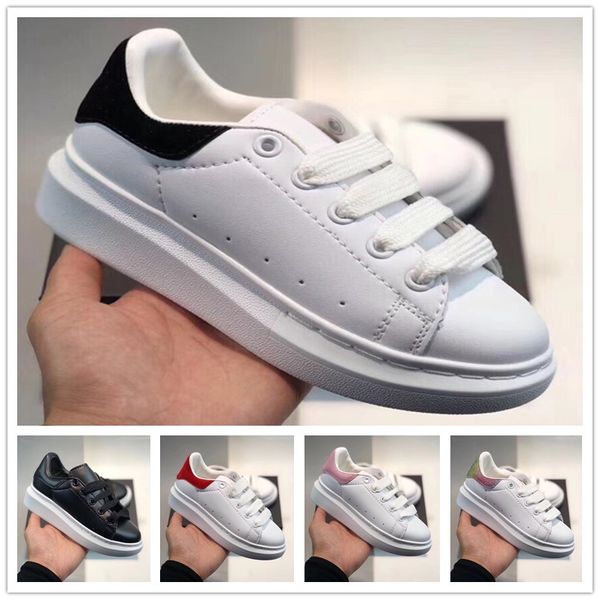 

kids shoes boys girls outsized sneakers amcqs blue single strap rubber sole soft calfskin leather lace up trainers sports footwear, Black