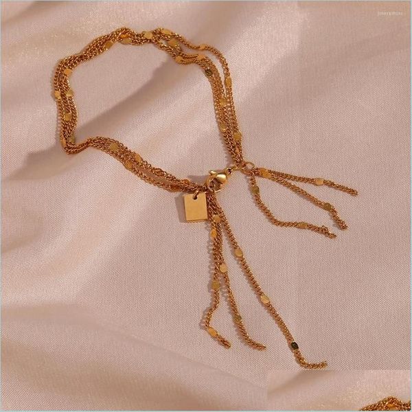 

chain link bracelets 18k gold plated handmade sequined mtilayer tassel for women 2022 trendy waterproof drop delivery je dh13i, Black