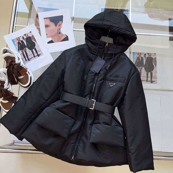 

womens jackets fashion parkas down coat 22fw jacket casual belt windbreaker warm zipper thick outwear coat, Black