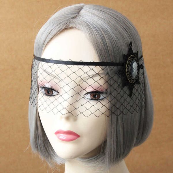 

black venice netted half-face mask halloween hair jewelry masquerade rhinestone deco headbands with netted veil accessories, Golden;white