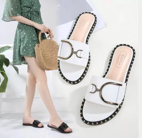 

womens slippers leather square toe flats flip flops designer ladies slides summer sandals women shoes zapatos, Black