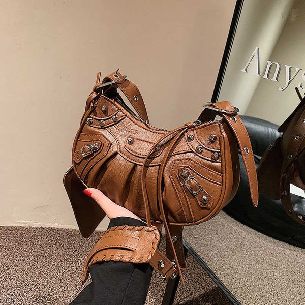 

leather balenicass fashion biker bag lecagole female 2022 new fashion net hongzi mother trend commuting simple single shoulder diagonal cros