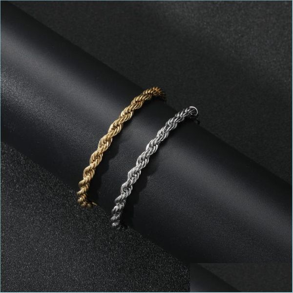 

chain link chain 5/m rope bracelets mens stainless steel gold color on hand fashion hip hop twist bracelet for male wholesale 7inch dhmqb, Black