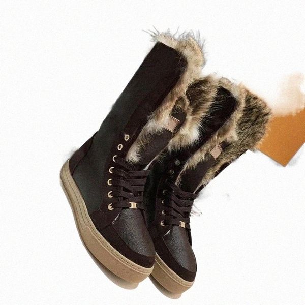 

designer genuine leather women fur boots suede snow rabbit warm winter shoes for fashion luxury woman knee high boots w1 no16 b07q#, Black