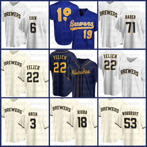 

22 christian yelich milwaukee custom brewers baseball jersey robin yount lorenzo cain orlando arcia keston hiura josh hader woodruff brown, Blue;black