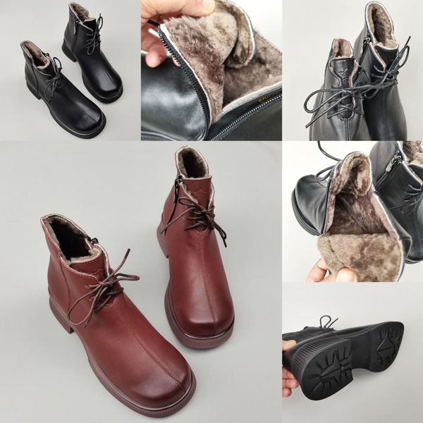 

pure handmade shoe ankle boots and cashmere high heels for women pure wool cowhide designer retro british style doc martens, Red;white