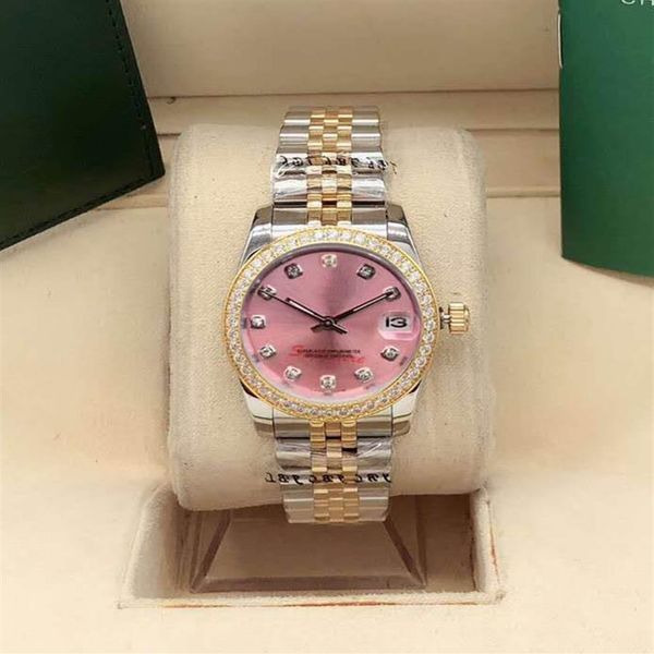 

gold fashion 31mm sapphire ladies dress pink watches mechanical automatic scan date womens watch stainless steel brac225u, Slivery;brown