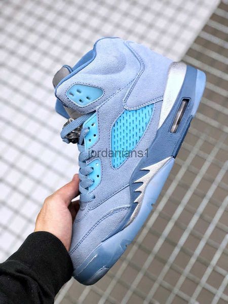 

brand shoes basketball jumpman 5s high unc blue colorway 3m reflective tongue sneaker size us7-13 double boxes, White;red