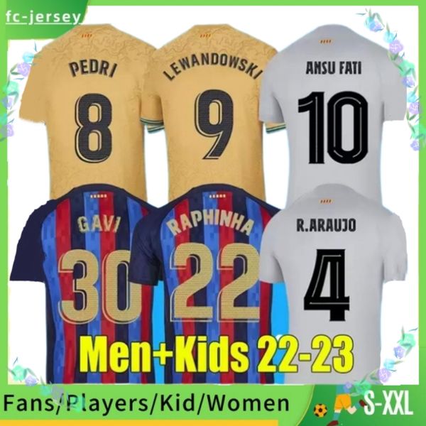 

lewandowski ansu soccer jersey 2022 ferran adama auba christensen o. dembele pedri memphis dest barcelona maillots football shirt kids kit u, Black;yellow