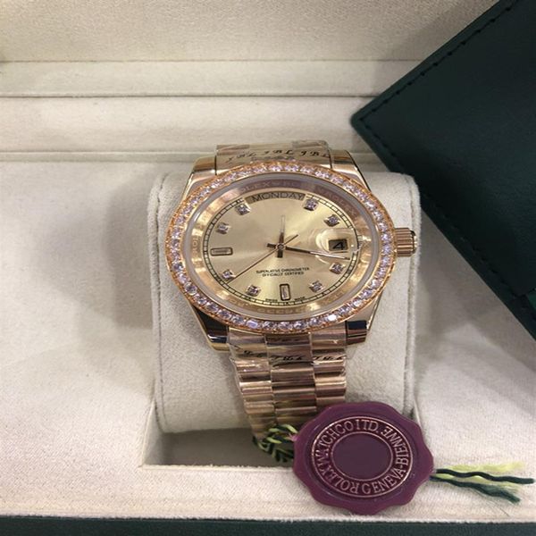 

with original box whole - luxury 18k gold diamond perpetual day date automatic mens watch gold mechanical sport men's wat213b, Slivery;brown