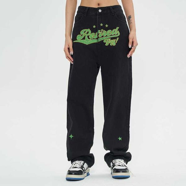 

men's jeans spring casual pants men embroidered straight jeans casual loose straight wide leg ninth pants streetwear couple summer s-xl, Blue