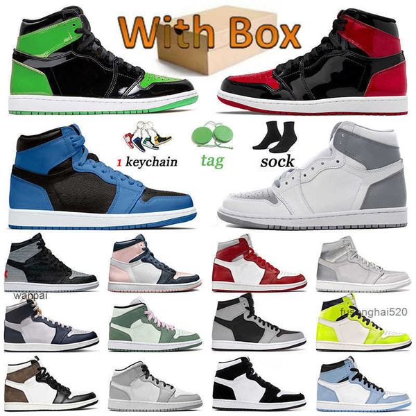 

mens womens 1 basketball shoes jumpman sneakers chenille trainers bred patent green 1s sports dark marina blue shadow visionaire stealth air, Black