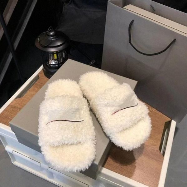

lm designer luxury womens slippers ladies winter wool slides fur fluffy furry warm letters sandals comfortable fuzzy girl flip flop slipper, Black