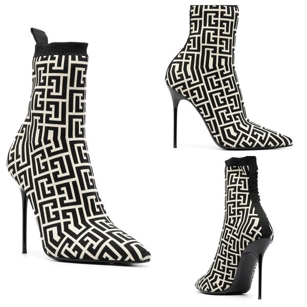 

designer boots women shoes luxury stretch knit sock-style ankle boots pointed toes eu35-40 with box wedding party dresses, Black