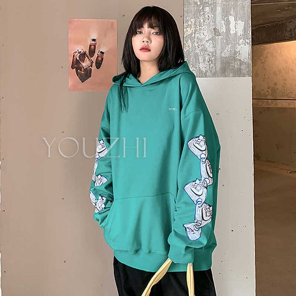 

autumn well women's hoody done winter sleeve chain graffiti hoodie women sweater hoodies casual sweatshirt cotton designer 11, Black