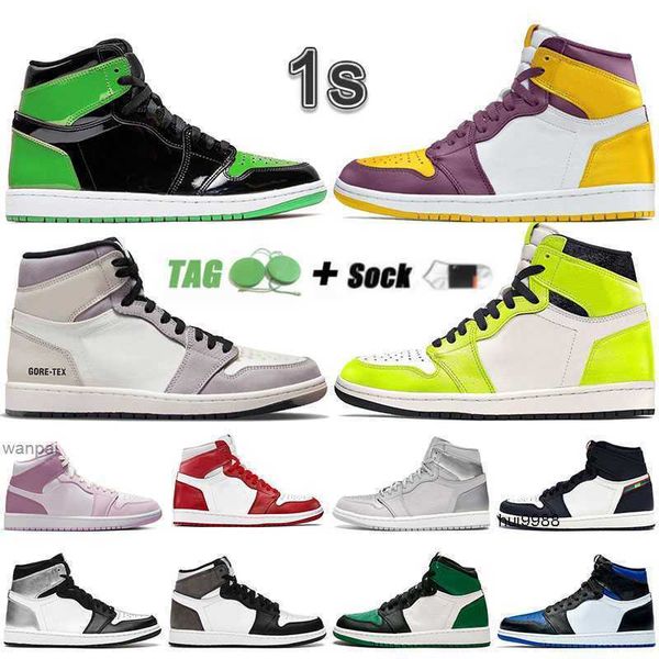 

2023 jumpman 1s high visionaire 1 sneakers mens basketball shoes patent green sports illustrated brotherhood chenille element light bonejord, Black