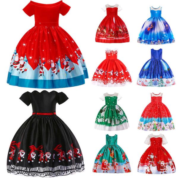 

special occasions 2022 new girl santa claus snowflake satin print dress children's performance dress t221104, Blue