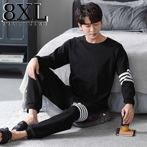 

men's sleepwear big size pajamas set men 2 piece sleepwear long sleeved plus size 8xl cotton loungewear cotton nightwear home clothes p, Black;brown