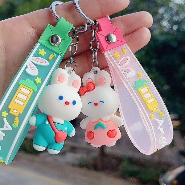 

cartoon white rabbit bear keychain creamy candy key chain doll series lovely bag pendant personalized lovers gifts, Silver