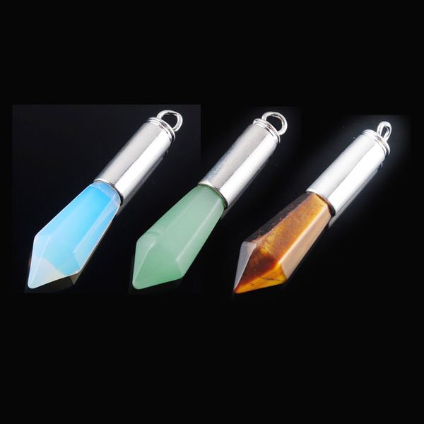

wojiaer necklace accessories jewelry hexagonal pendant pointed natural tigers eye quartz gem stone reiki chakra bead bn302, Silver