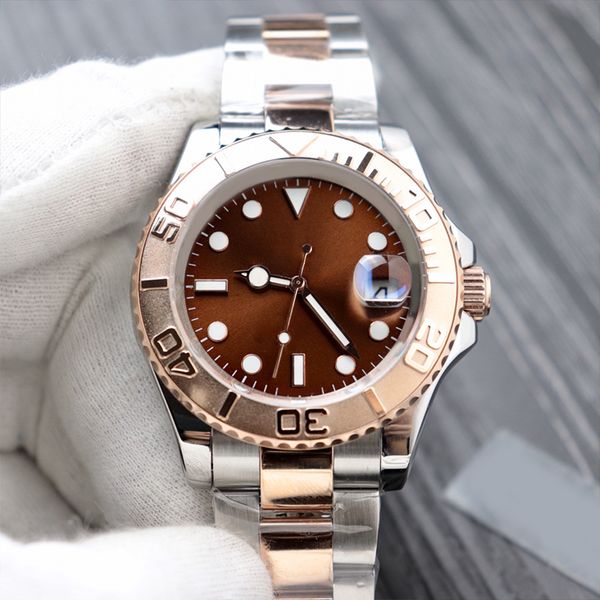 

luxury mens watch brown ceramic 40mm dial automatic 904l stainless steel automatic calendar sapphire mirror classic luminous waterproof belt, Slivery;brown