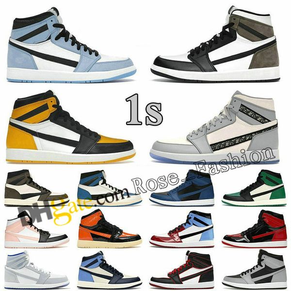 

men mid high basketball shoe 1 1s stage haze reverse dark mocha stealth denim university blue red unc light smoke grey hyper chicago bred ro