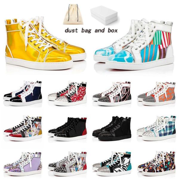 

christians red-bottoms fashion mens womens designer casual shoes luxuries sparkling high studded spikes leather flat sneakers par fbd, Black