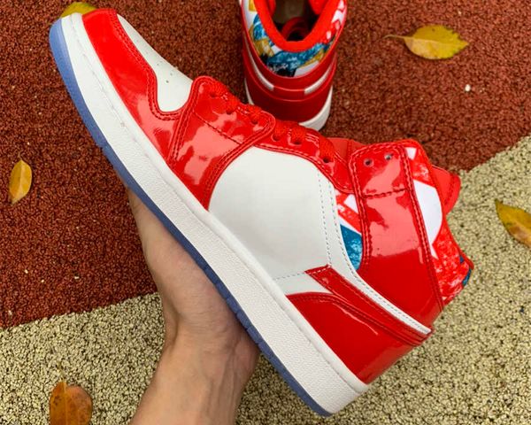 

designer shoes basketball jumpman 1s mid red white sneakers trainers