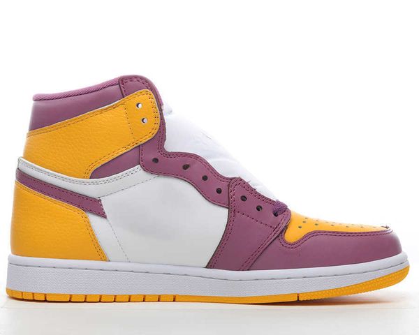 

brand shoes jumpman 1 high og brotherhood basketball white purple yellow sneakers, White;red