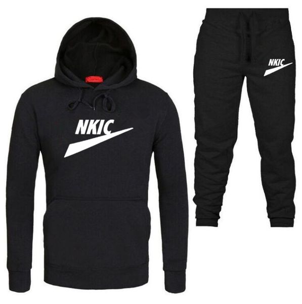

autumn new casual tracksuit men hooded set patchwork hoodie drawstring pants sports sets harajuku sportwear mens clothing, Gray